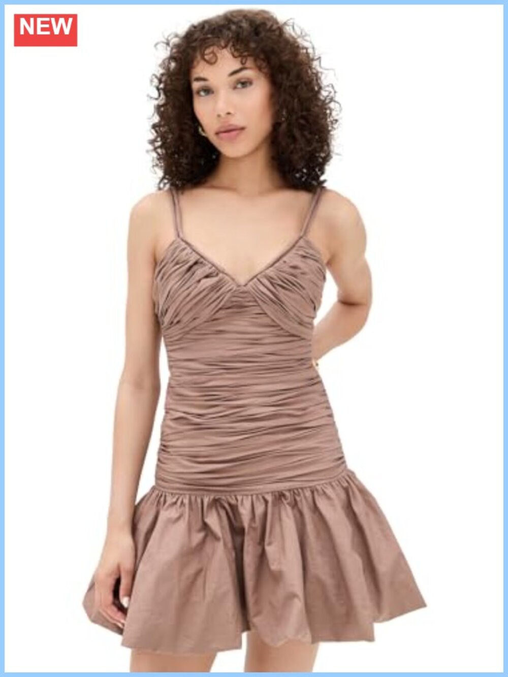 Mini Dress Drop Waist Bubble Hem Ruched Bodice Poplin